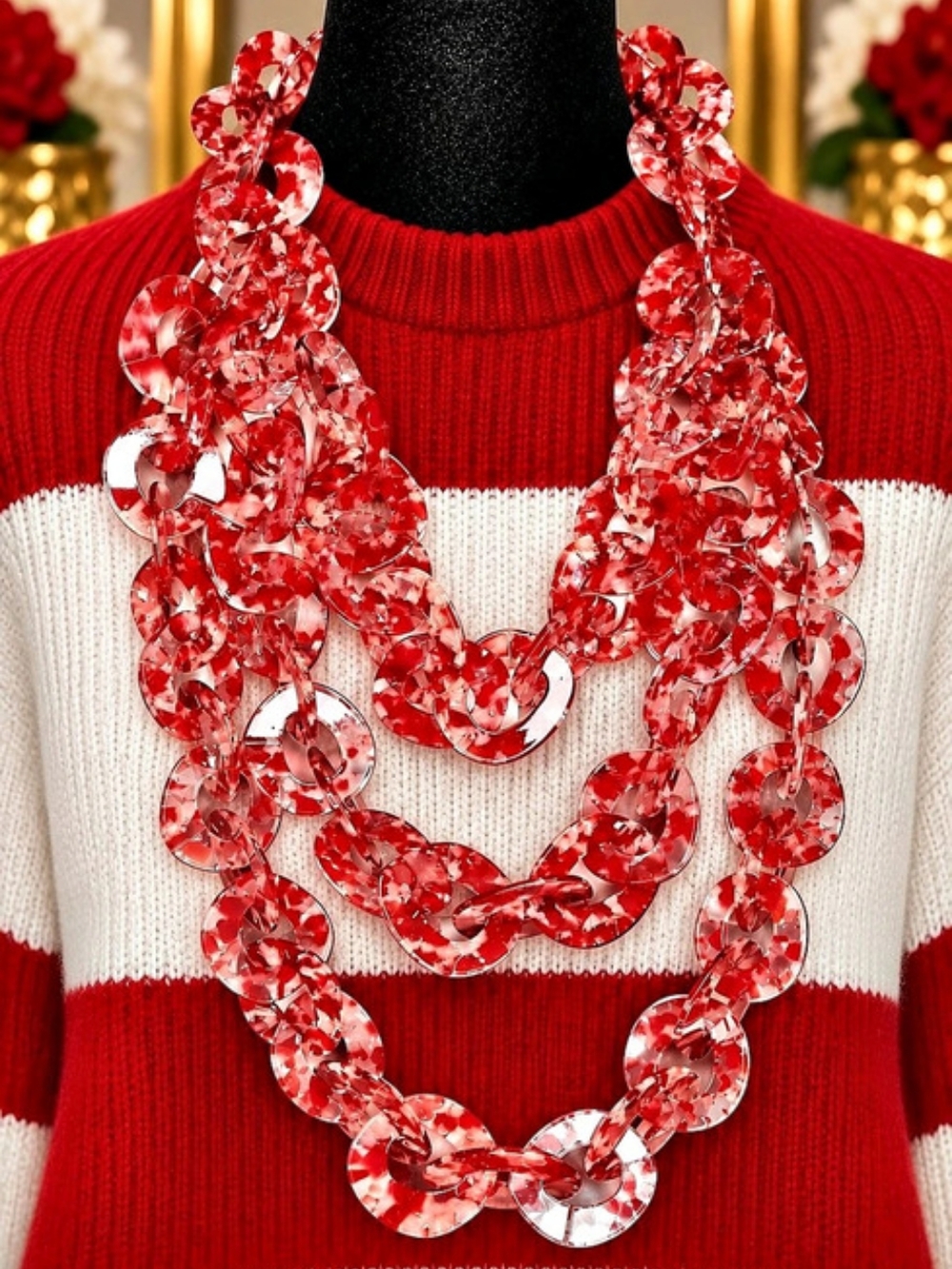 Layered Statement Necklace in Red & Clear
